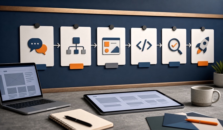 Illustration for blog article: What the Website Development Process Looks Like: From Inquiry to Launch
