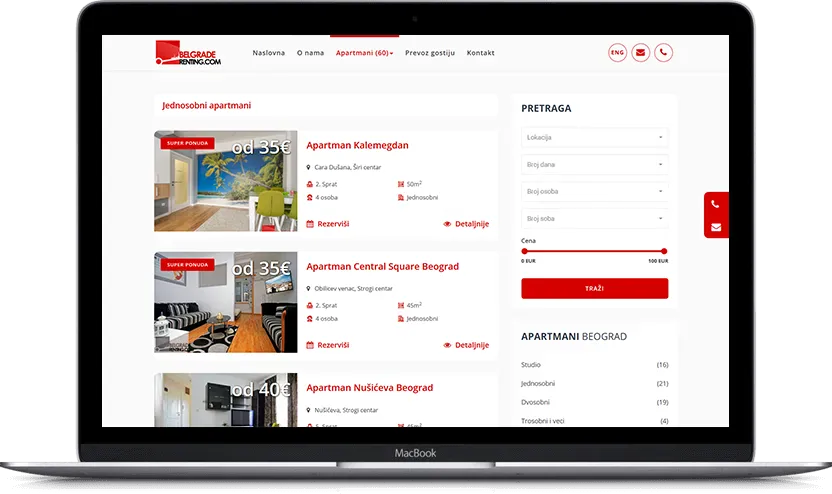 Dodatni desktop ekran projekta Belgrade Renting