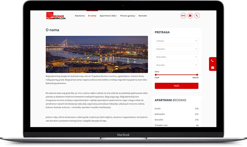 Dodatni desktop ekran projekta Belgrade Renting