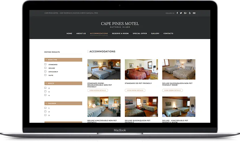 Additional desktop screen of Cape Pines Motel project