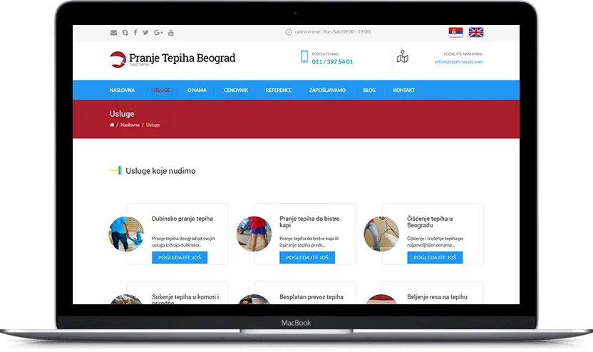 Dodatni desktop ekran projekta Pranje tepiha Beograd