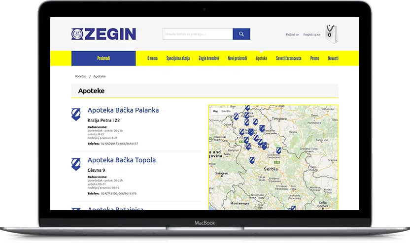 Dodatni desktop ekran projekta Zegin apoteka